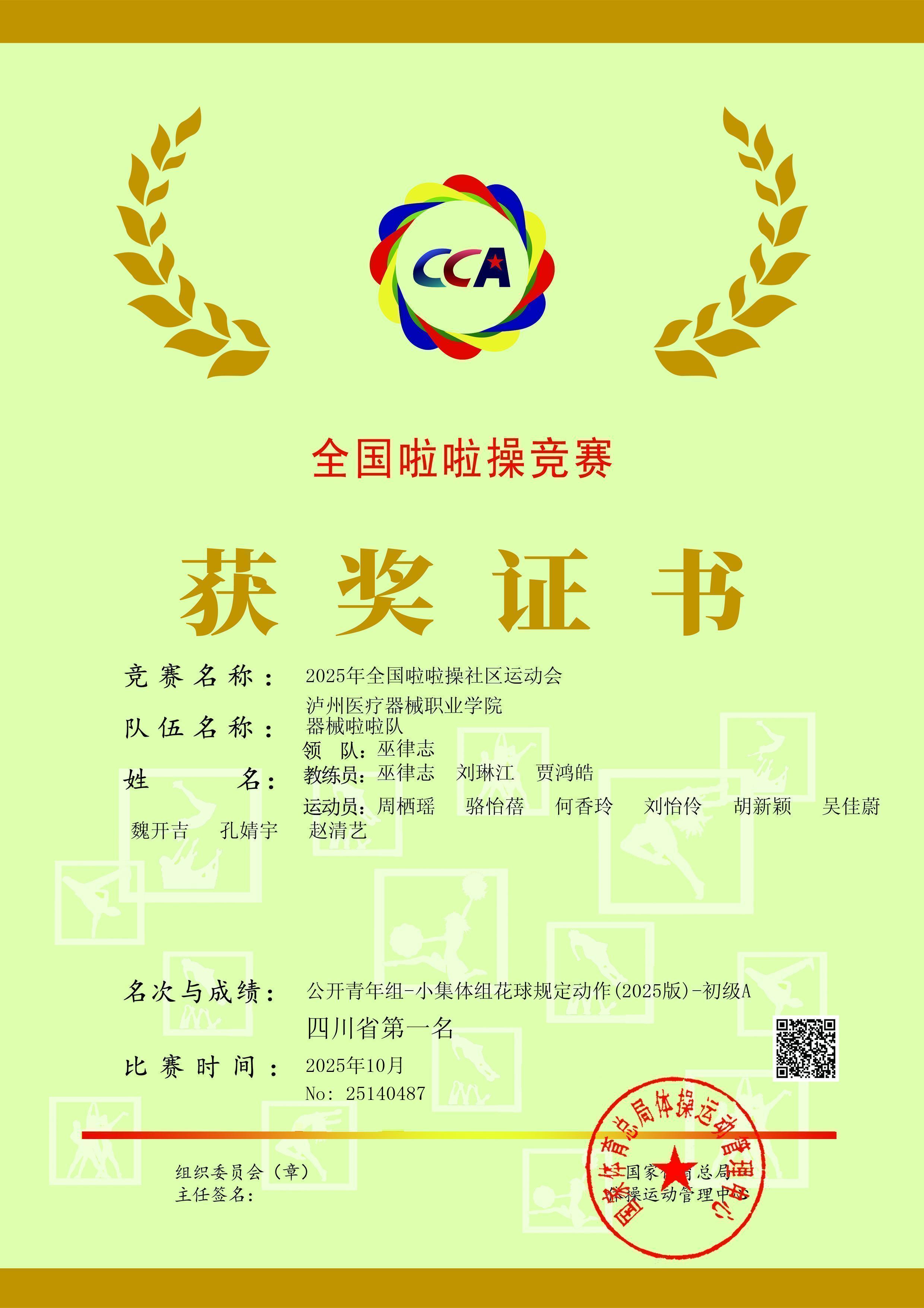 喜報:瀘州醫療器械職業學院在全國啦啦操競賽中斬獲優勝獎